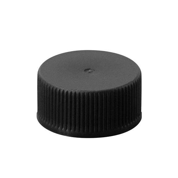 20-400 Black Ribbed Polypropylene (PP) Plastic Cap w/Foam Liner