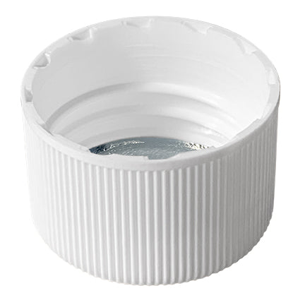 24-410 White Ribbed PP Plastic Cap w/ HIS Foil Liner (For HDPE)