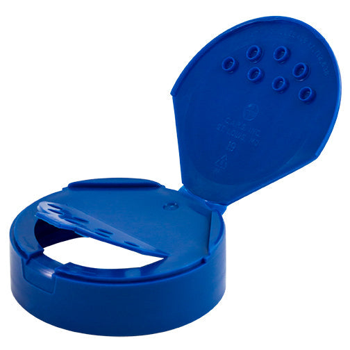 63mm (63-485) Blue Polypropylene Plastic Spice Caps, Flip Top - Sift & Spoon, .200 Holes (Unlined)