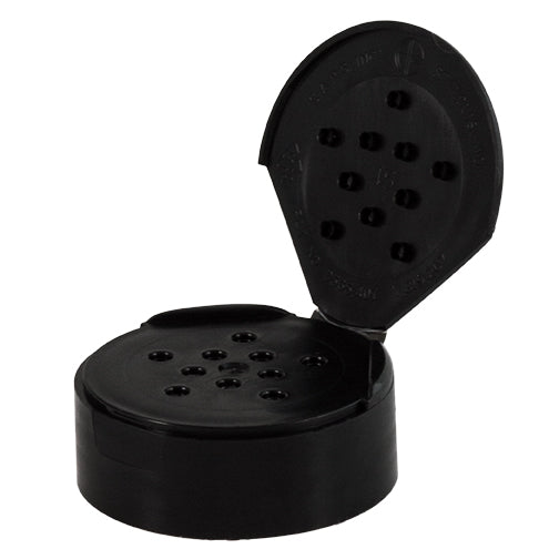 48-485 Black Dispensing Spice Caps, Flip-Top - Sift, .125 Holes w/ HIS Liner