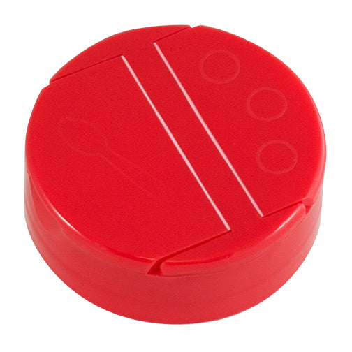 53-485 Red, Dual-Flapper, Sift and Pour Spice Cap, (.200") Holes and Printed PS Liner